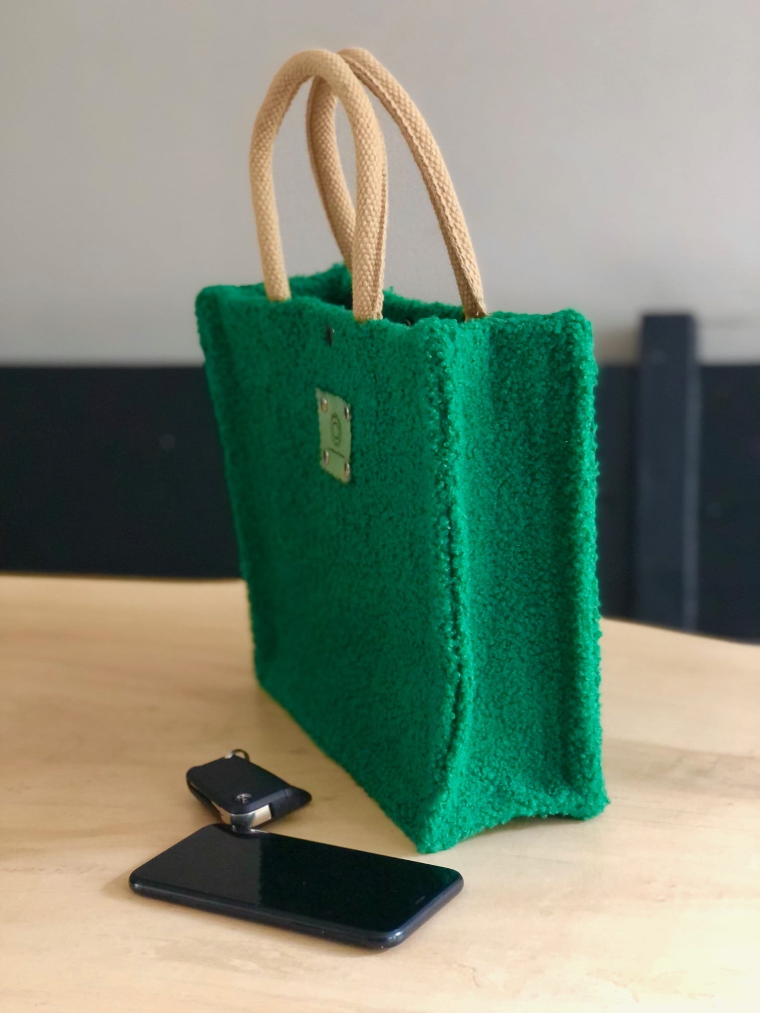 Handtas bekleed met zachte smaragd groene Tedolino - Afbeelding 2