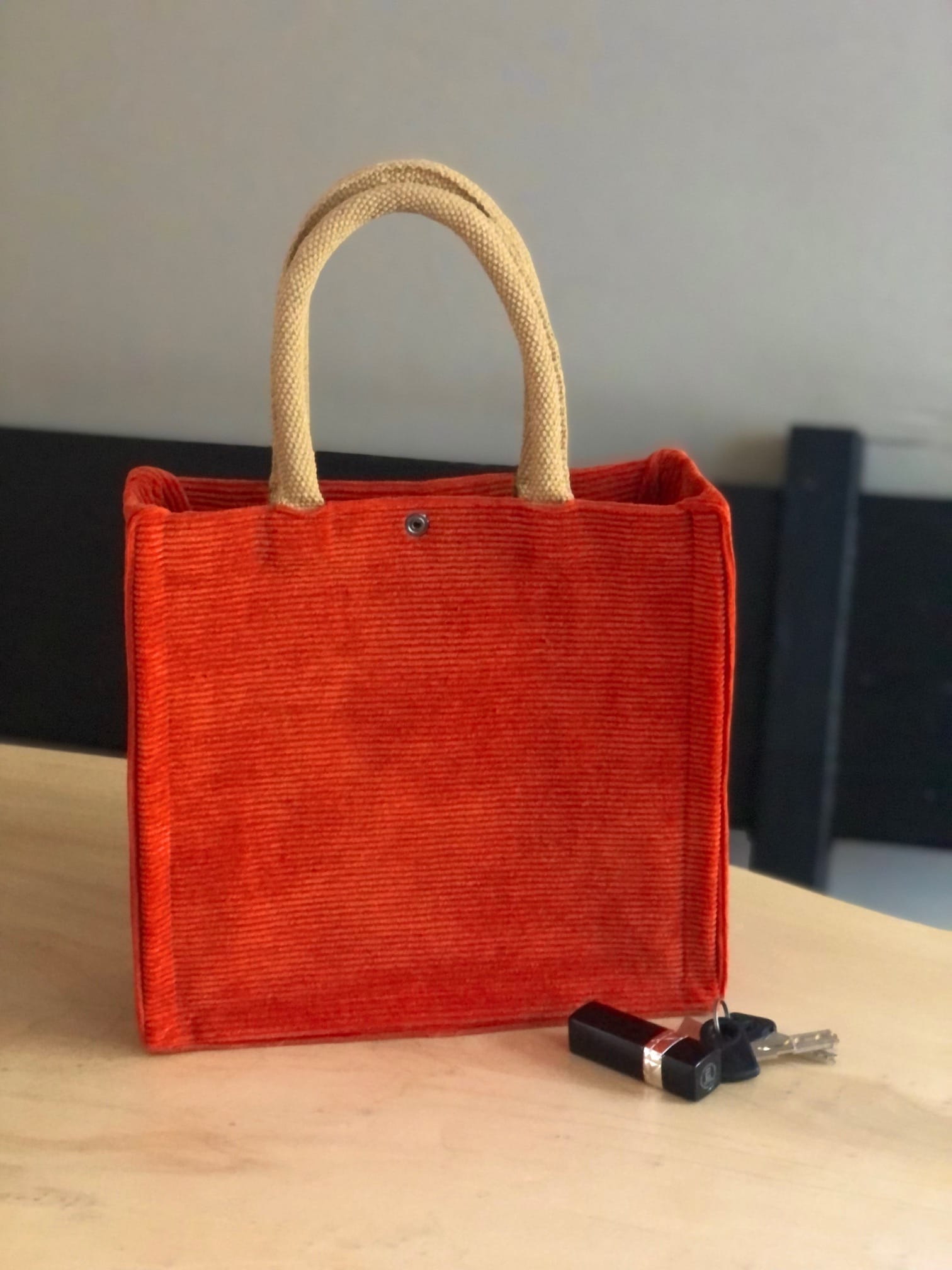 Handtas bekleed met stoere oranje ribcord - Afbeelding 2