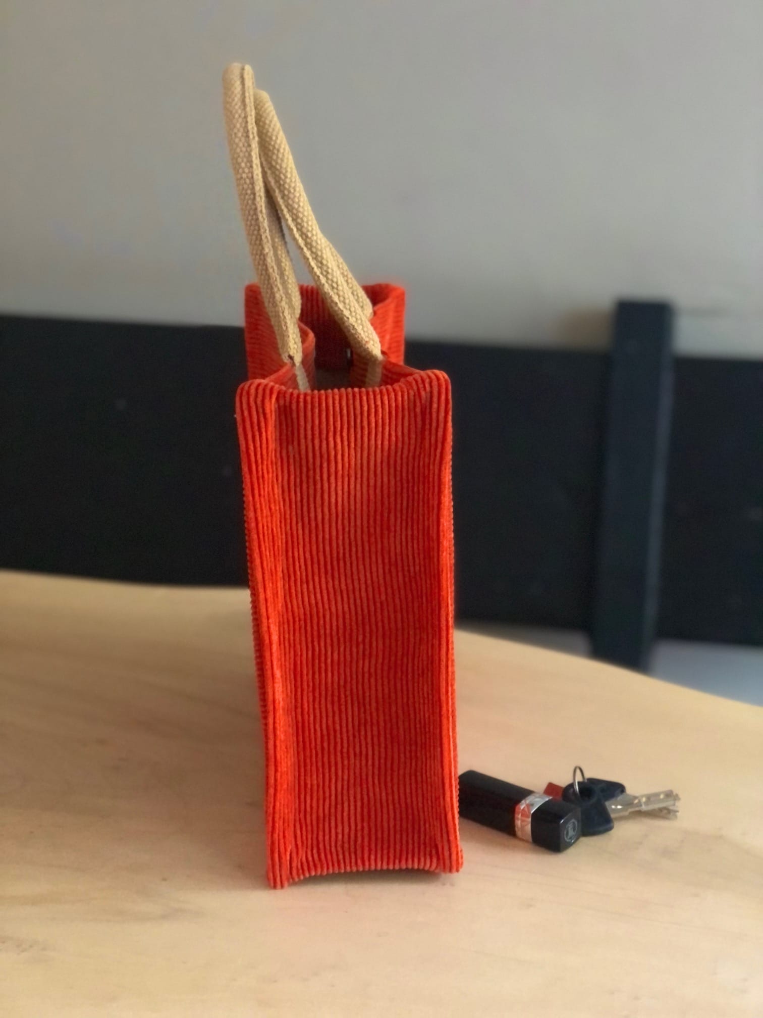 Handtas bekleed met stoere oranje ribcord - Afbeelding 3