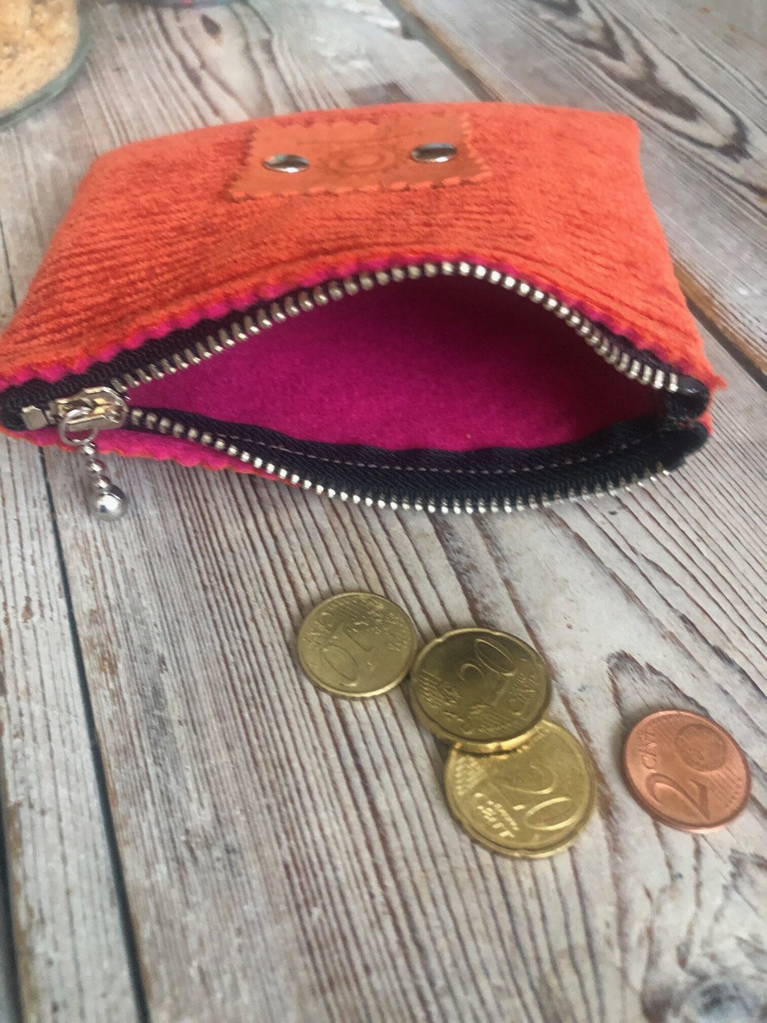 Portemonneetje met ritsje van stoere oranje ribcord - Afbeelding 4