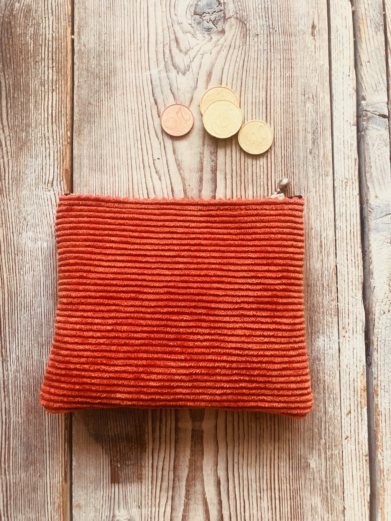 Portemonneetje met ritsje van stoere oranje ribcord - Afbeelding 3