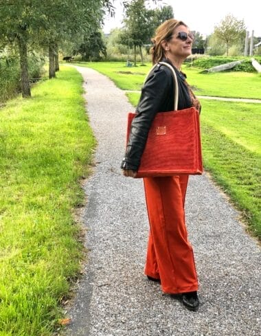 Duurzame jute shopper bekleed met oranje ribcord