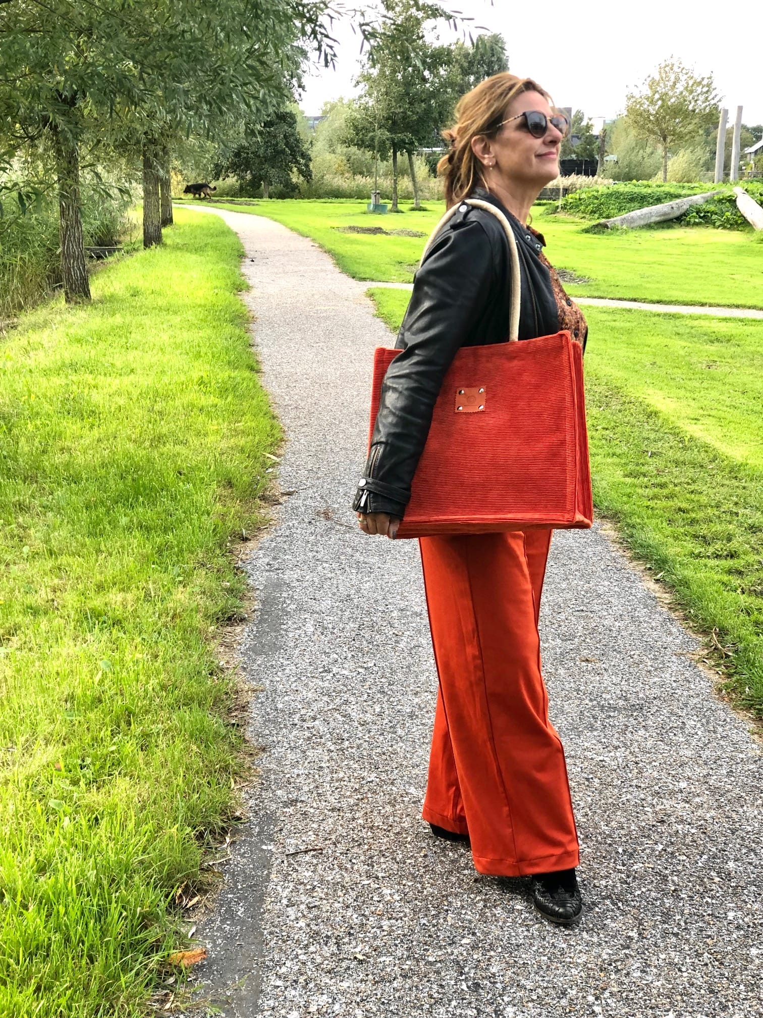 Duurzame jute shopper bekleed met oranje ribcord
