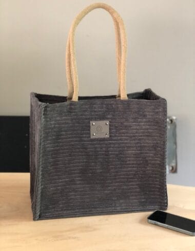Duurzame jute shopper bekleed met grijze extra brede corduroy