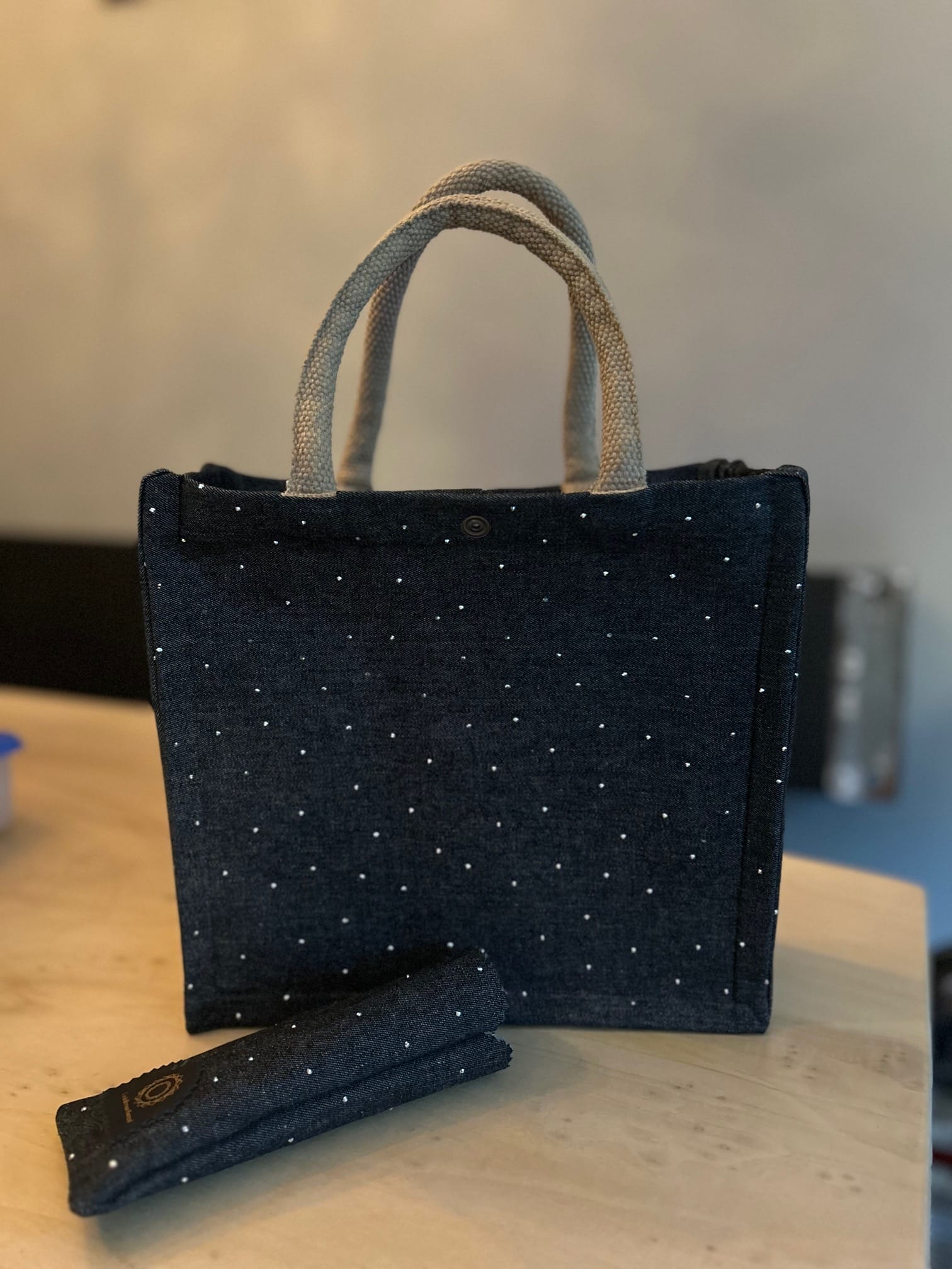 Handtas bekleed met black denim fabulous drops