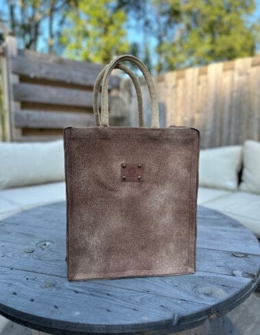 Unisex shopper bekleed met bruine Cantara leather