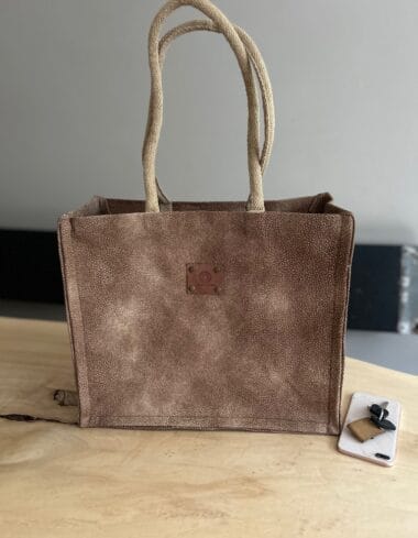 Shopper bekleed met bruine Cantara leather