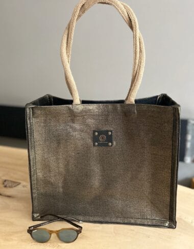 Shopper bekleed met black denim gold coated