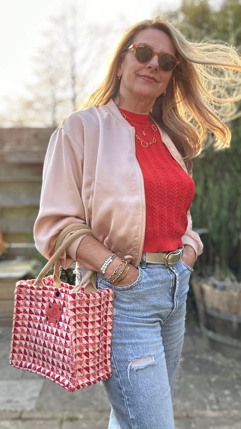 kleine jute tas bekleed met Sjanelli red flag