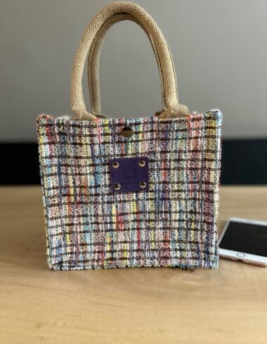 Kleine jute tas bekleed met chique Sjanelli multicolor