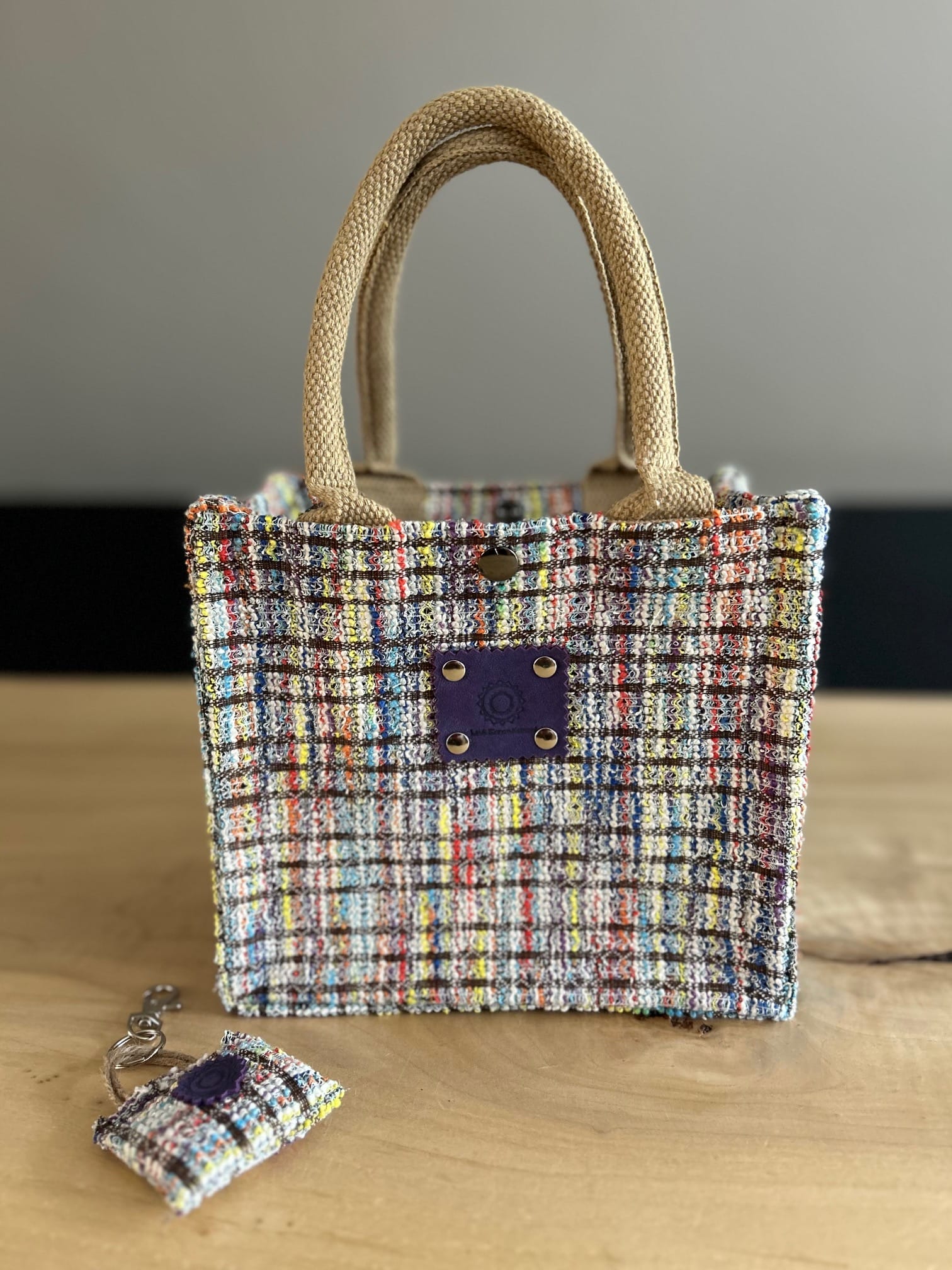 Kleine jute tas bekleed met chique Sjanelli multicolor