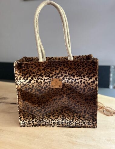 Shopper bekleed met kleine panterprint brons