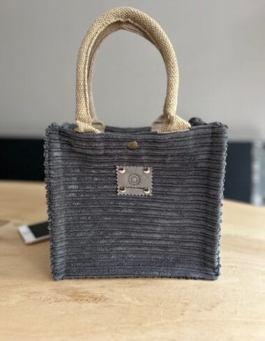 Kleine jute tas bekleed met extra brede grijze ribcord