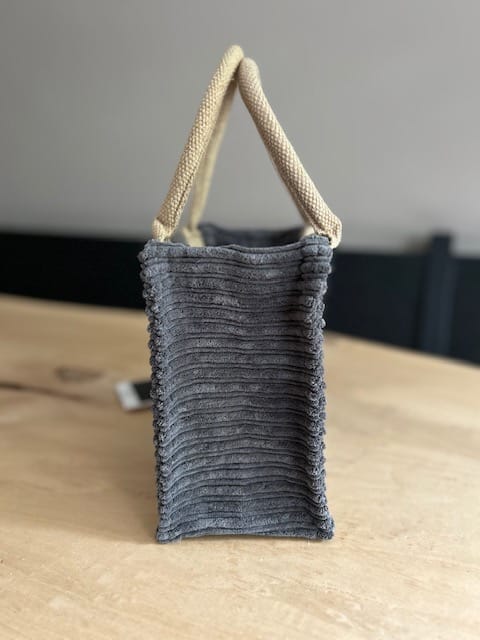 Kleine jute tas bekleed met extra brede grijze ribcord