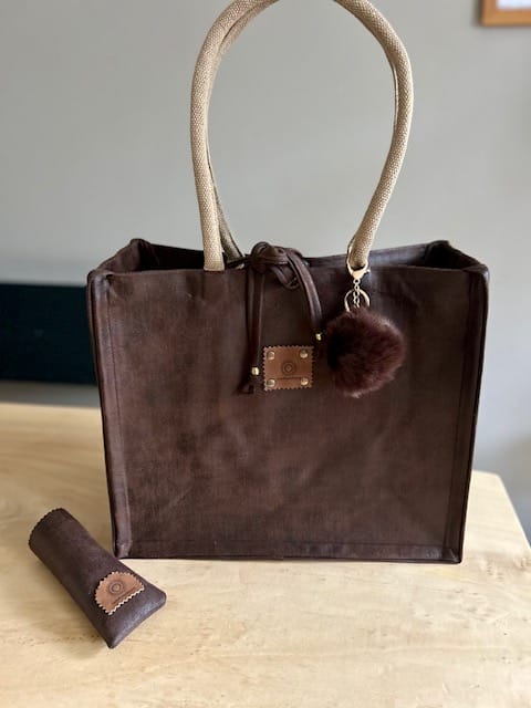 Shopper bekleed met scuba leatherlook espresso