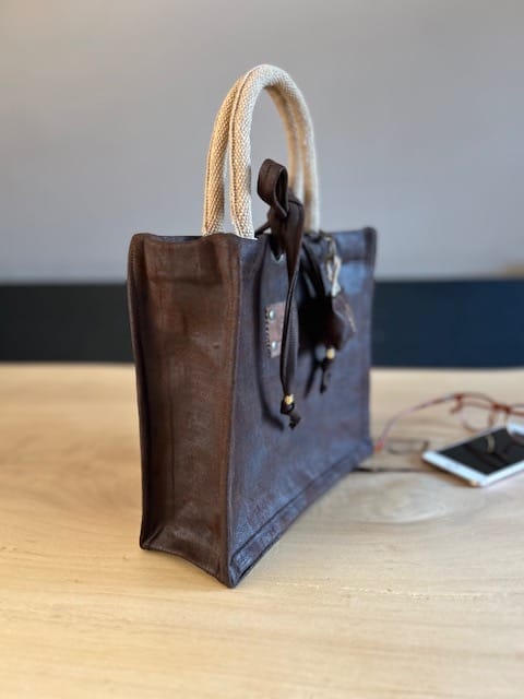 Handtas bekleed met scuba leatherlook espresso