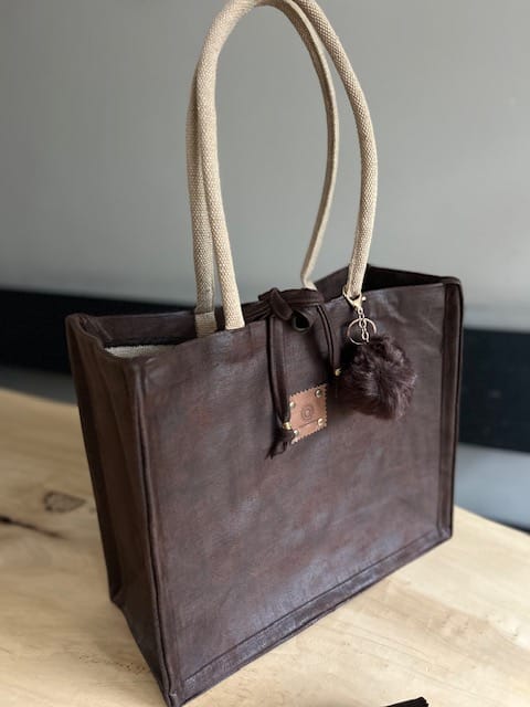 Shopper bekleed met scuba leatherlook espresso