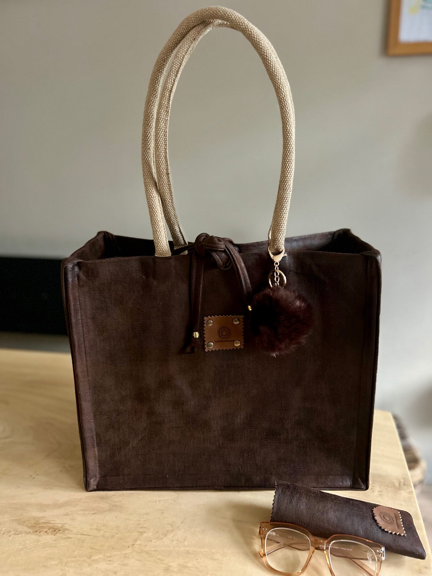 Shopper bekleed met scuba leatherlook espresso