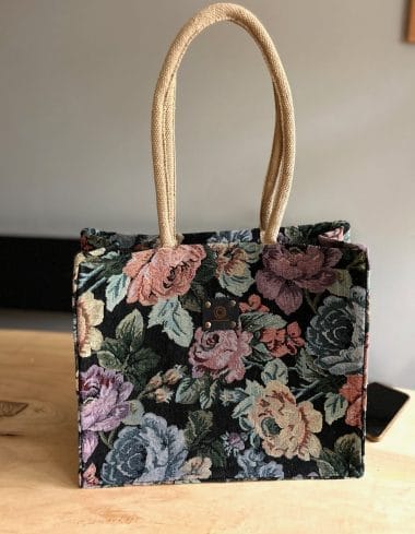 Shopper bekleed et gobelin black in vintage flower