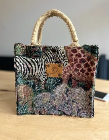 Kleine jute tas bekleed met gobelin Animal